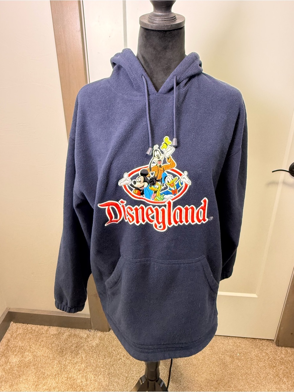 Disneyland Disney Vintage Mickey & Friends Fleece Hoodie‎ Pullover Navy Blue S